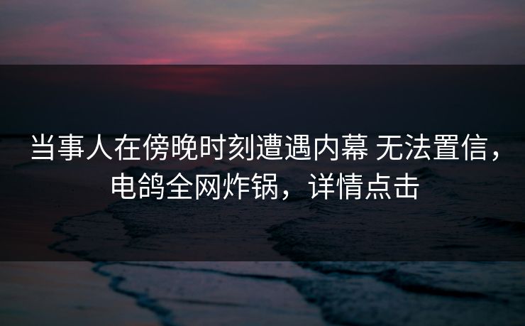 当事人在傍晚时刻遭遇内幕 无法置信，电鸽全网炸锅，详情点击