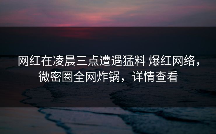 网红在凌晨三点遭遇猛料 爆红网络,微密圈全网炸锅,详情查看 网红在凌晨三点遭遇猛料 爆红网络,微密圈全网炸锅,详情查看